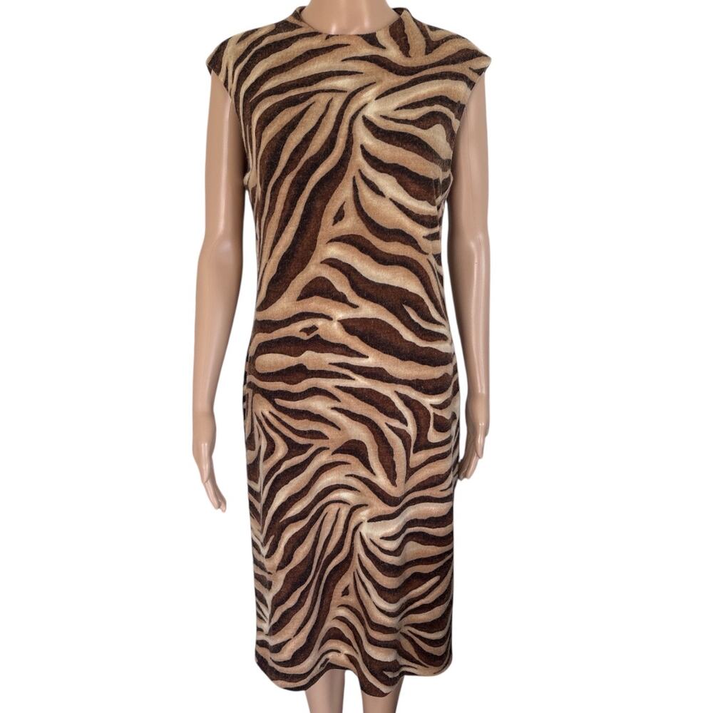 Vintage Tiger Print Midi Dress Sleeveless Animal Print Mob Wife Bodycon USA Made